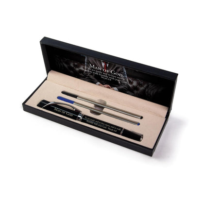 Deluxe Scripture Pens - Man of God, Triangle Barrel Ballpoint Pen With Extra Blue & Black Ink, Inspirational Christian Pens with Gift Box, Gifts For Christian Men, Women & Pastor Gifts
