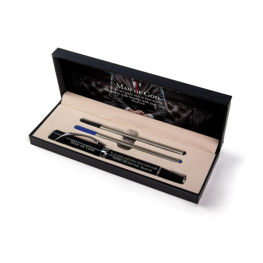 Deluxe Scripture Pens - Man of God, Triangle Barrel Ballpoint Pen With Extra Blue & Black Ink, Inspirational Christian Pens with Gift Box, Gifts For Christian Men, Women & Pastor Gifts