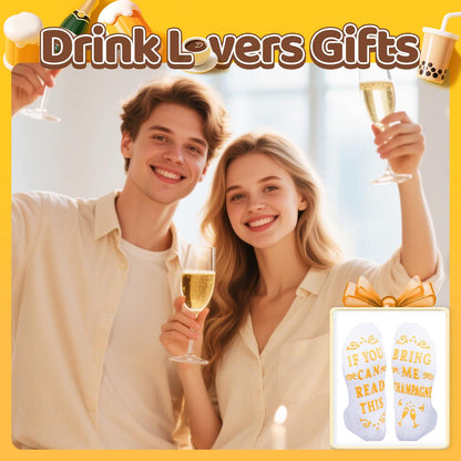 HAPPYPOP Funny Drink Socks for Men - Bourbon Whiskey Gifts, Champagne Gift for Women Drinker