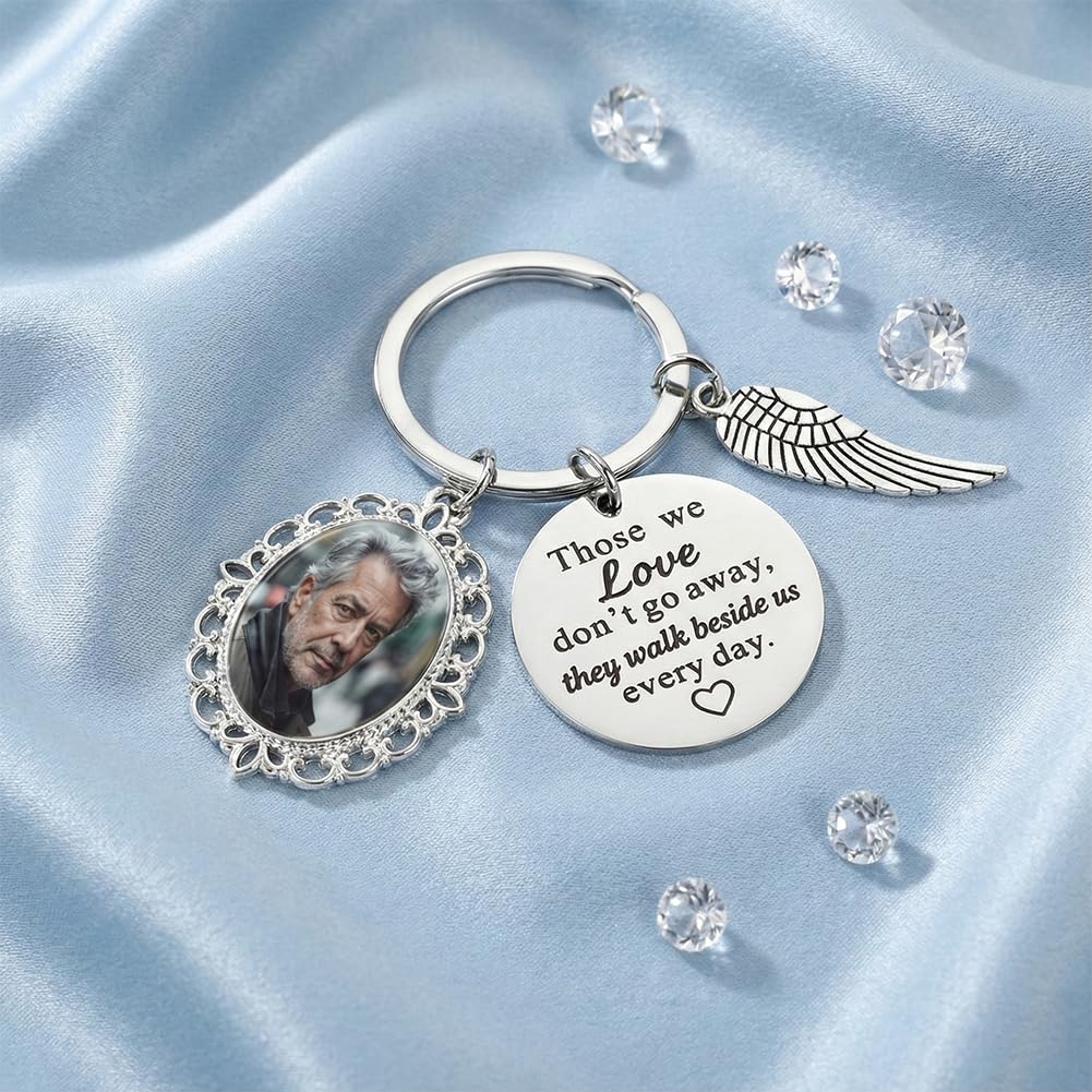 Memorial Keychain DIY Kit for Photo, Sympathy Gifts for Loss of Mother Father Husband Son, Bereavement Condolence Gift, In Loving Memory Keepsake with Angel Wing Charm, Ready for Gifting
