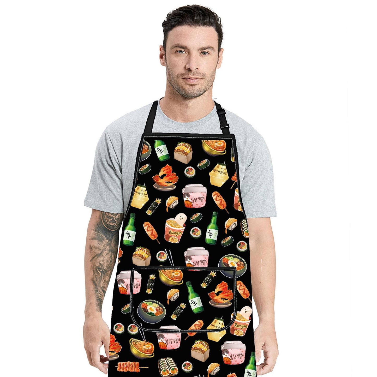 G2TUP Korean Kitchen Apron Korean Food Gifts Korean Ramen Apron Kimchi Lover Gifts Korea Seoul Apron