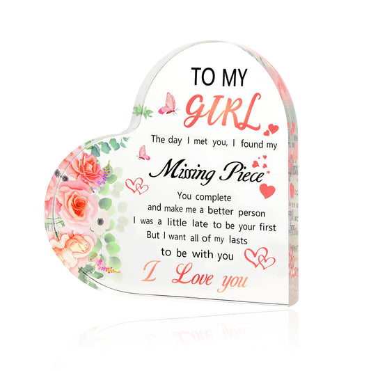 Gifts for Girlfriend Women, Anniversary Birthday Mother's Day for Girlfriend, Heart Shaped Acrylic Block for Her Wife, Romantic I Love You Gifts for Women Daughter