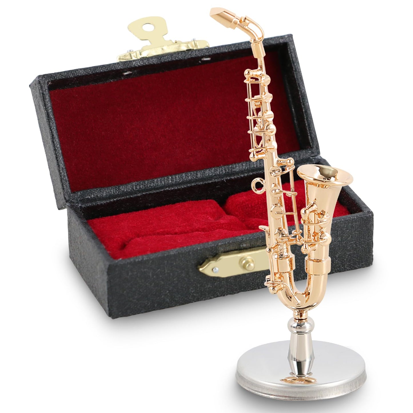 EASTROCK Mini Saxophone - 2.6" Gold-Plated Alto, Black Leather Case - Saxophone Gift