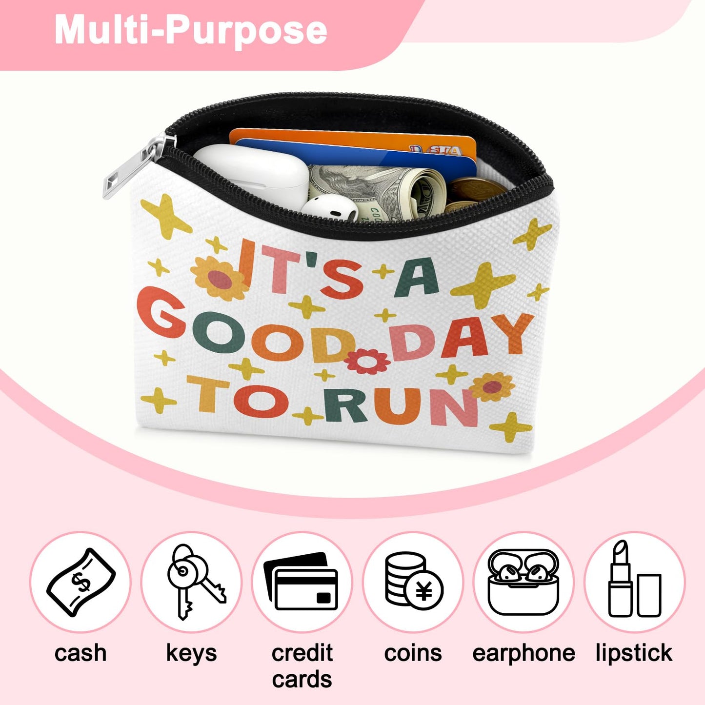 Running Lover Gifts for Women Coin Purse Inspirational Gifts for Marathon Runner Cross Country Runner Training Friends Running Coin Bag Wallet Christmas Birthday Graduation Zipper Change Pouch