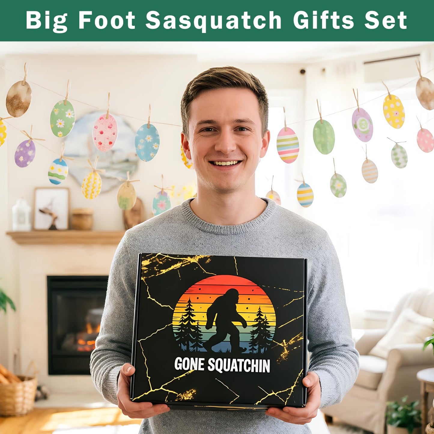 11Pcs Easter Big Foot Sasquatch Gifts, Mens Easter Basket Stuffers For Men Adults Husband Boyfriend With Hats, Mug, Keychain, Socks, Greeting Card, Multi-Function Tool Pen, Prefect For Camping