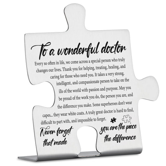To A Wonderful Doctor Appreciation Gifts, Thank You Gifts for Physician, Medical Mentor, White Coat Ceremony, Retirement Office Puzzle Piece Decorative Signs Plaques YCC18