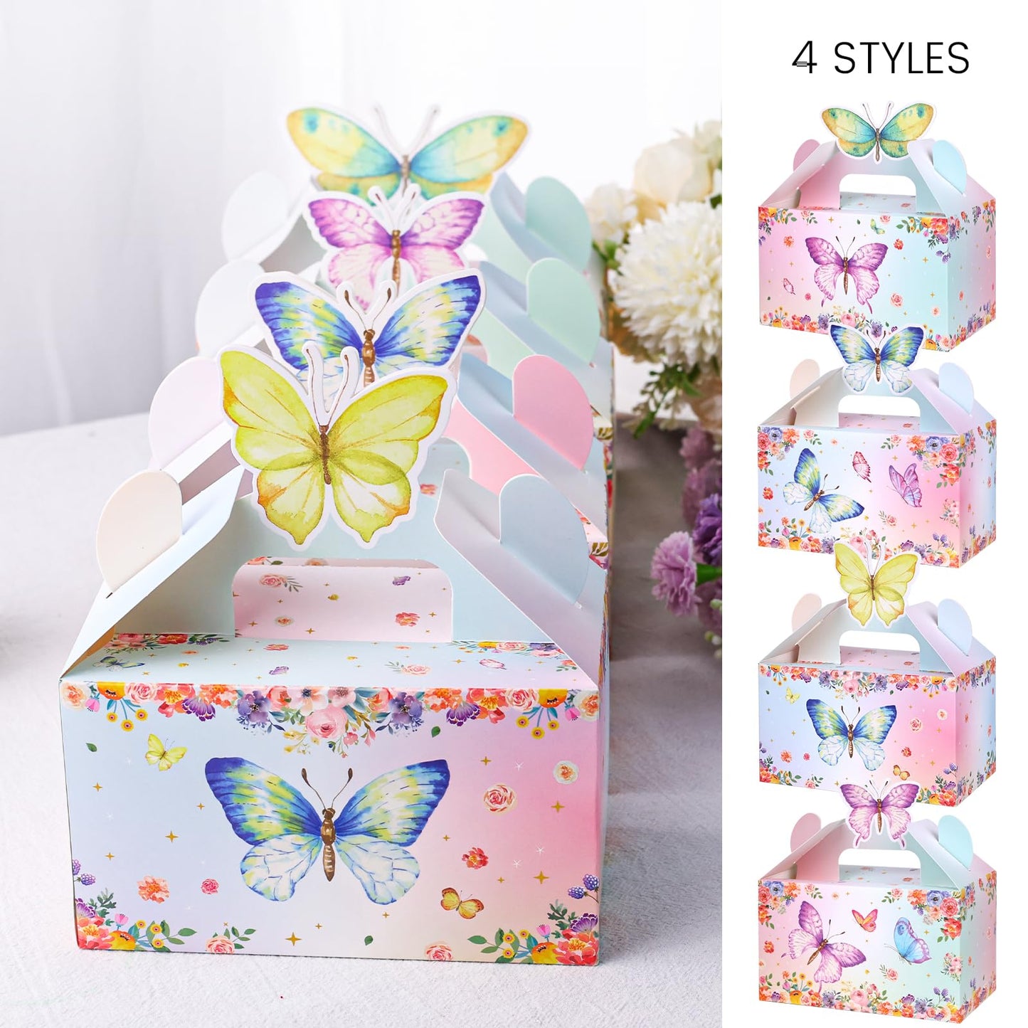 VGOODALL 12PCS Butterfly Party Favor Boxes, Goodie Gable Treat Box Paper Candy Containers for Birthday Baby Shower Wedding Party