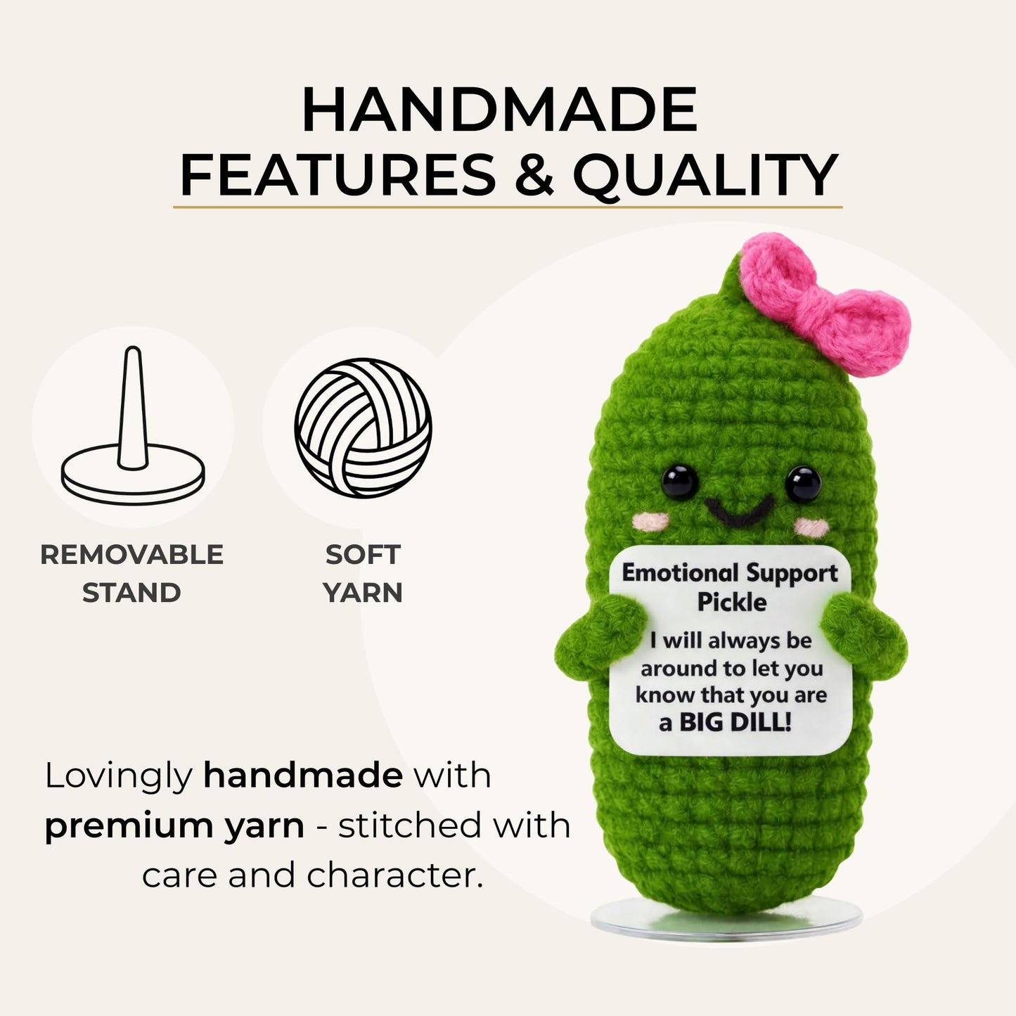 Emotional Support Pickle Crochet with Stand. Handmade Positive Pickle Gift for Women, Friends, Family, Co Workers. Birthday Gifts. Best Friends (Pink Support Pickle)