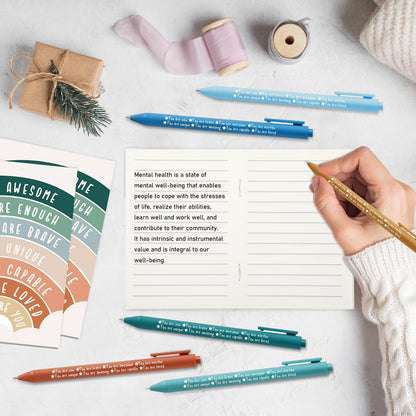 100 Pcs Mental Health Awareness Gifts Bulk Motivational Notebook Journals and Positive Affirmation Pen Mental Health Items for Coworker Nurse Week Teacher Student End of Year Gifts (Rainbow)