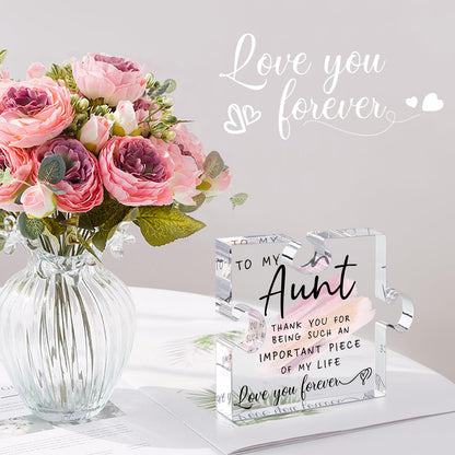 LukieJac Aunt Gifts - Unique Acrylic Puzzle-Shaped Plaque Desk Decoration for Aunt's Birthday, Christmas, Wedding, Mother's Day