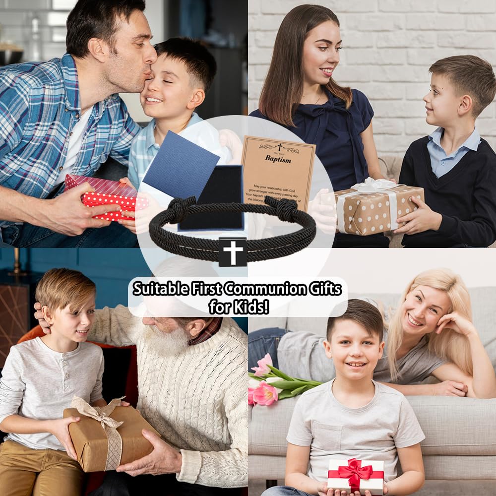 Baptism Gifts for Boys,Braided Rope Cross Bracelet for Kids,First Communion Gifts Boys Christian Christening Graduation Easter Basket Stuffers