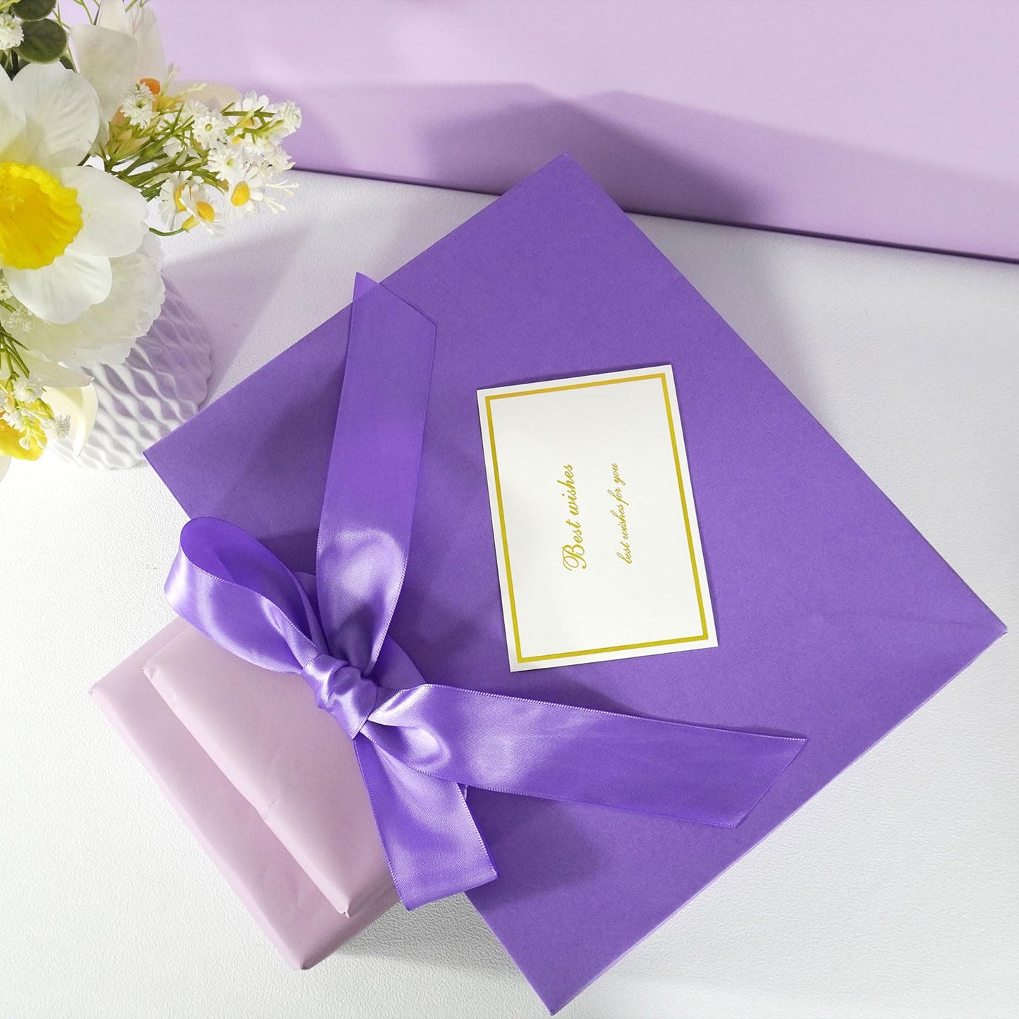 Elegant Purple Gift Bag 11.8"x4.5"x9.8" with Ribbons Handles, Includes Card and Tissue for Weddings, Birthdays, Baby Shower Parties, Holidays
