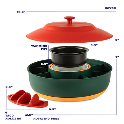 Taco Tuesday Kit - Taco Bar Serving Set for a Party - 30oz Heated Pot, 4 Taco Holders, & Detachable Lazy Susan Tray - Taco Night Fiesta – Unique Couple & Housewarming Gift Set Ideas