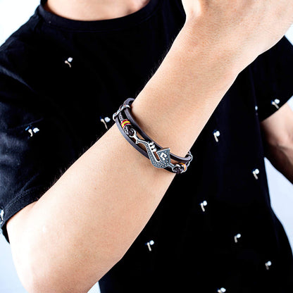 Eymi Mens Multilayer Braided Leather Cuff Bracelet Saxophone Jazz Music Jewelry, 8.3inch Adjustable