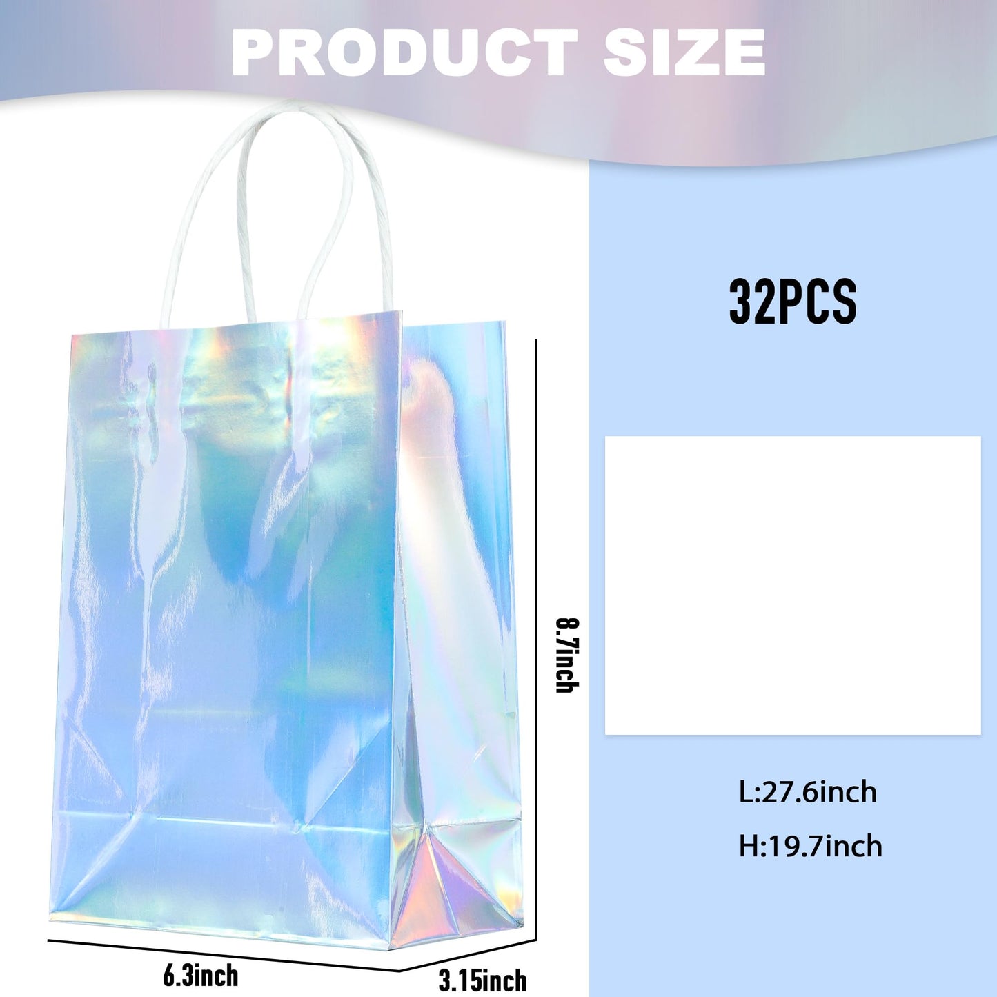 BLEWINDZ 32Pcs Small Paper Gift Bags with Tissues, Iridescent Party Favor Bags with Handles, Holographic Silver Gift Bag for Wedding Baby Shower Birthday Party Supplies