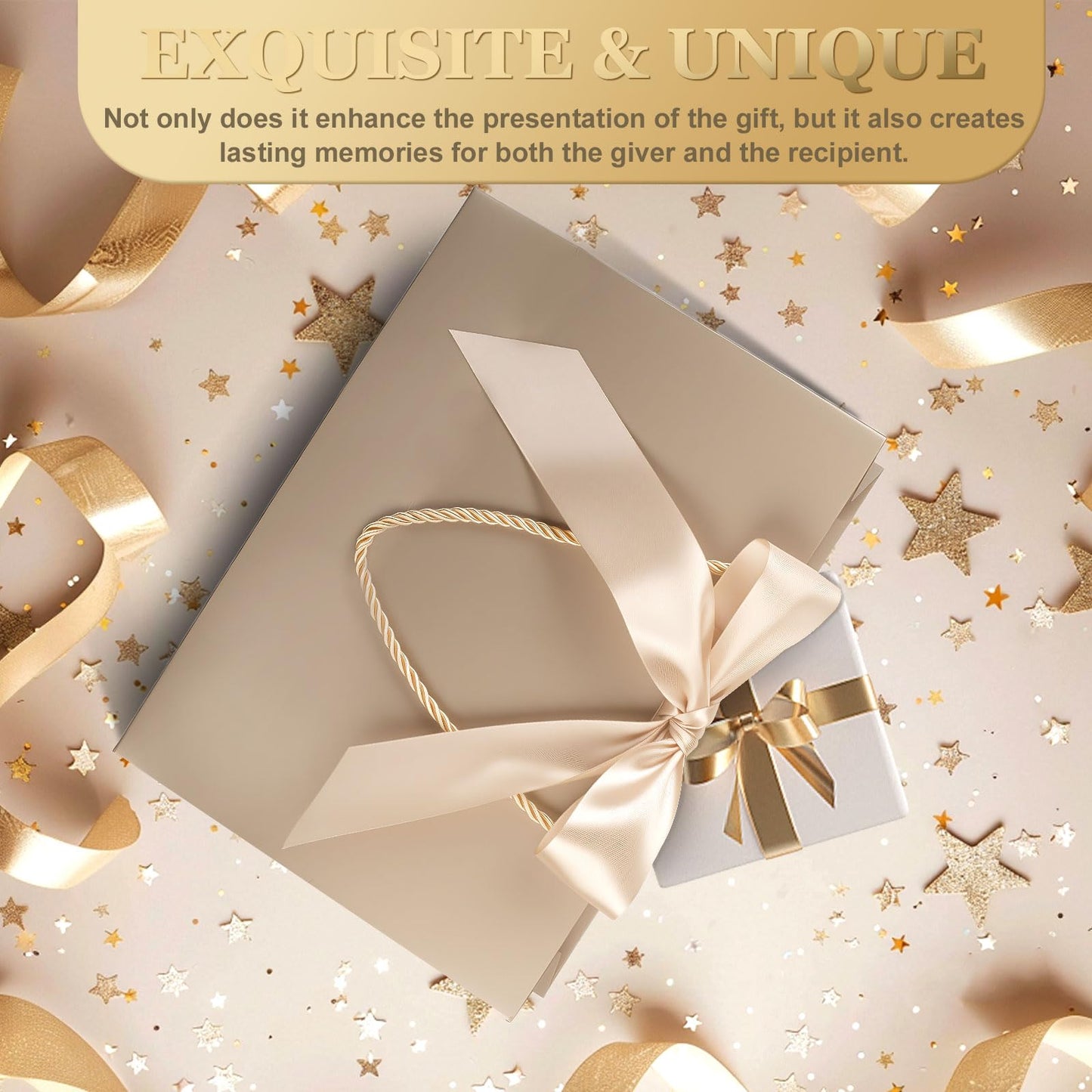 Ninsula 2 Pcs Large Gift Bag, Birthday Gift Bag With 2-Color Ribbon, 2 Greeting Cards and 4 Sheets Tissue Paper, Portable Paper Gift Bag for Birthday Parties, Wedding Parties, Baby Showers, Christmas