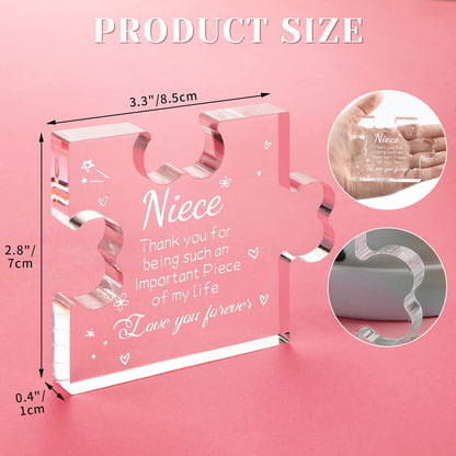 Funnli Niece Gifts from Auntie Acrylic Plaque - Mothers Day Graduation Christmas Anniversary Wedding Valentines Day Birthday Gifts for Niece 3.35 x 2.76 Inch Desk Decorations