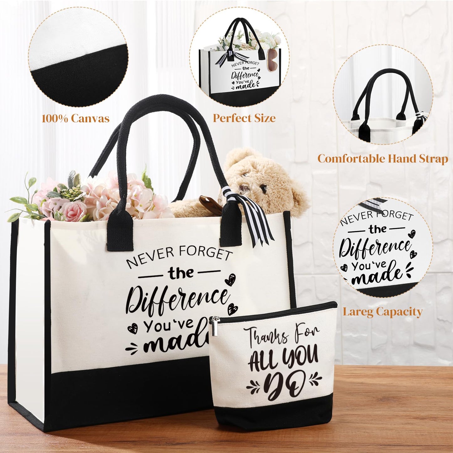 Talltalk 7 Pcs Employee Appreciation Gift Set for Women Thank You May You Be Proud Gift Glass Cup Journal Canvas Makeup Bag Ballpoint Christmas Gifts for Teacher Nurse Volunteer Coworker Staff