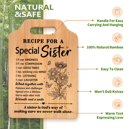 Gifts for Sister, Sister's Birthday Gifts from Sister, Recipe for A Special Cutting Board, Christmas Mothers Day Valentines Day Present for Sisters