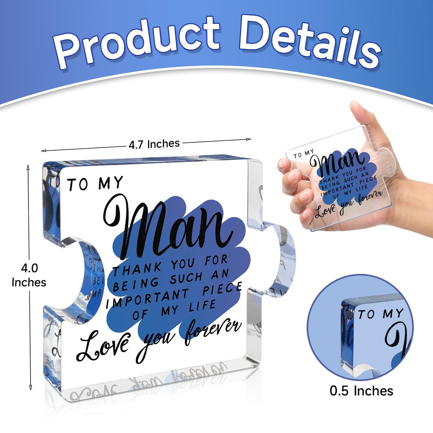 Valentines Day Gifts for Him,Gifts for Boyfriend,Boyfriend Christmas gifts, I Love You Gifts for Him,Birthday Gifts for Boyfriend Husband Fiance, To My Man Puzzle Acrylic Block, Present for Men's Thanksgiving Christmas Valentine's Day Birthday Wedding