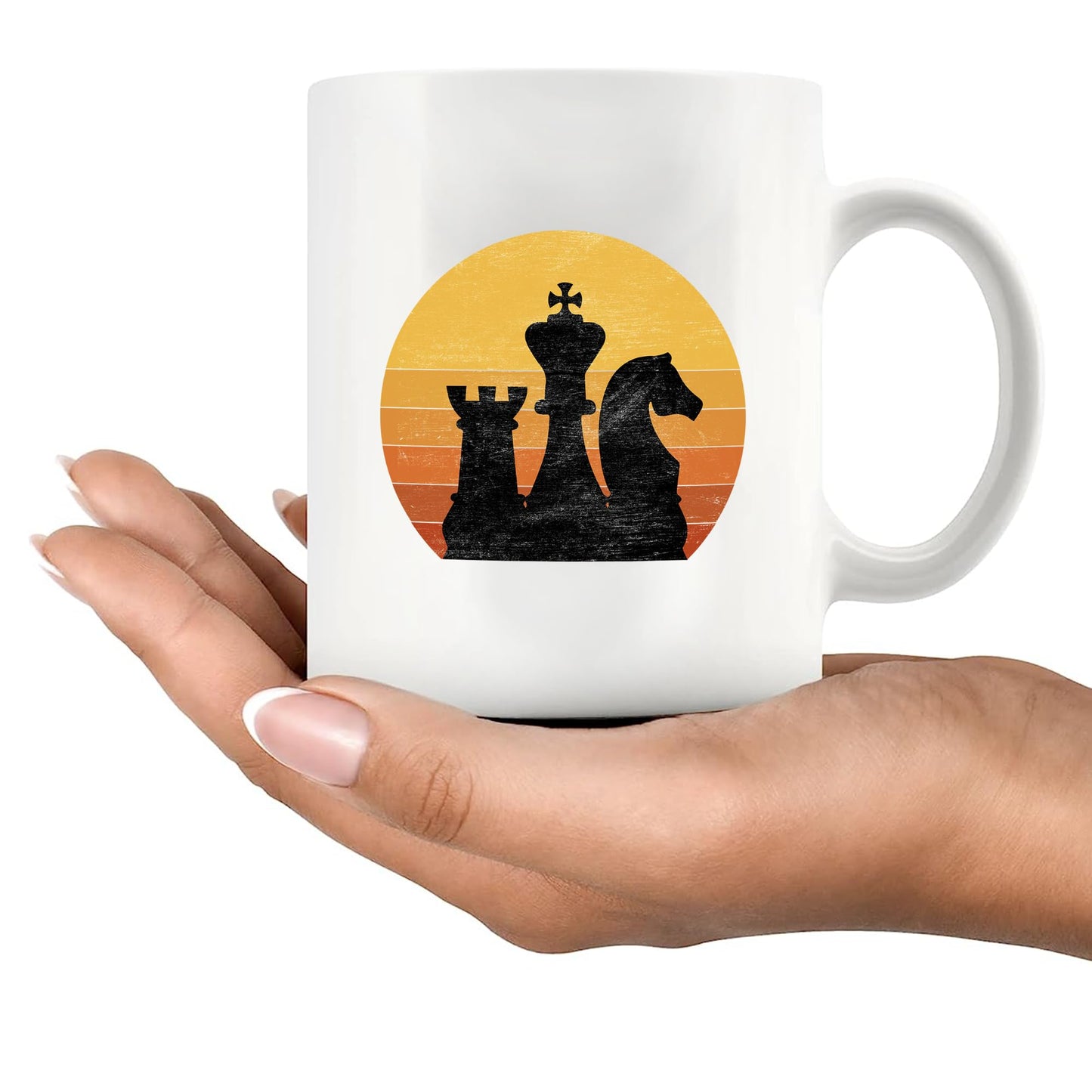 Panvola Vintage Chess Retro Sunset Retro Chess Gifts Player Coach Board Game Lover Dad Boyfriend Husband Brother Grandpa Uncle Novelty Drinkware Ceramic Mug 11 oz White