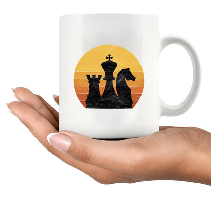 Panvola Vintage Chess Retro Sunset Retro Chess Gifts Player Coach Board Game Lover Dad Boyfriend Husband Brother Grandpa Uncle Novelty Drinkware Ceramic Mug 11 oz White
