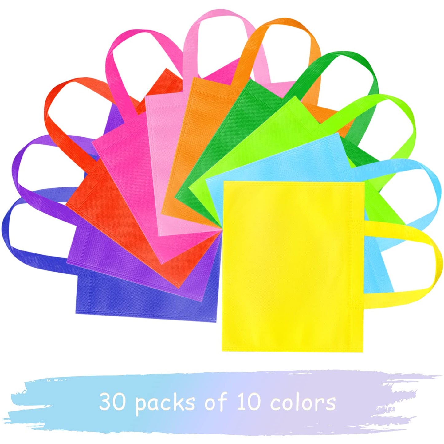 30 Pack Non Woven Party Favor Bags, 9.8'' Small Reusable Kids Tote Bags with Handles, Rainbow Party Favor Goodie Bags for Kids Birthday