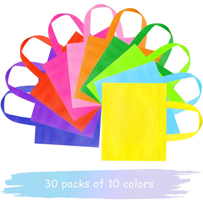 30 Pack Non Woven Party Favor Bags, 9.8'' Small Reusable Kids Tote Bags with Handles, Rainbow Party Favor Goodie Bags for Kids Birthday