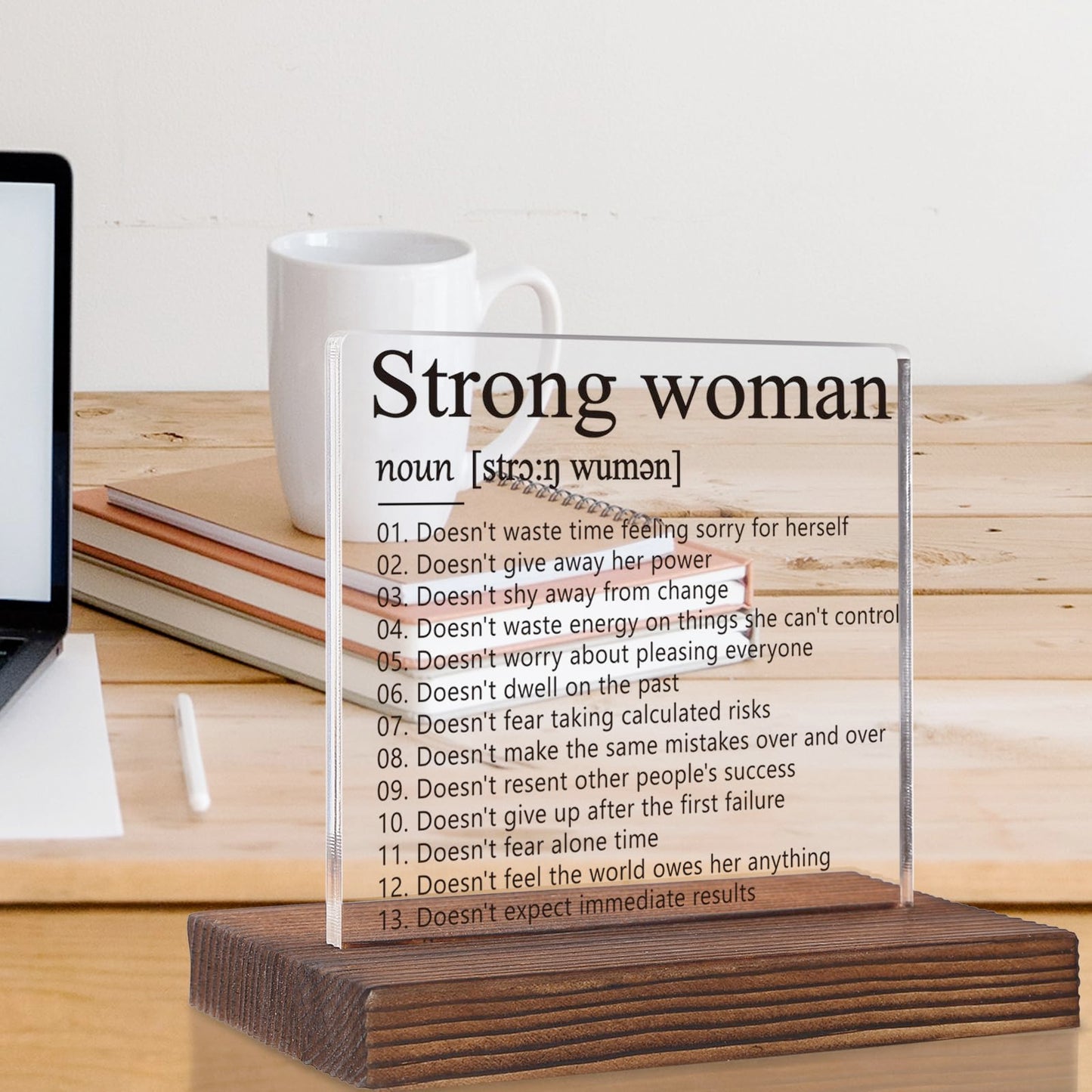 Inspirational Gifts for Women Mom Sister, Strong Woman Definition Sign, Positive Energy Gift for Coworkers Recognition, Motivational Gifts for Friends, Acrylic Desk Decor Plaque VR211