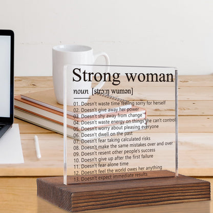 Inspirational Gifts for Women Mom Sister, Strong Woman Definition Sign, Positive Energy Gift for Coworkers Recognition, Motivational Gifts for Friends, Acrylic Desk Decor Plaque VR211