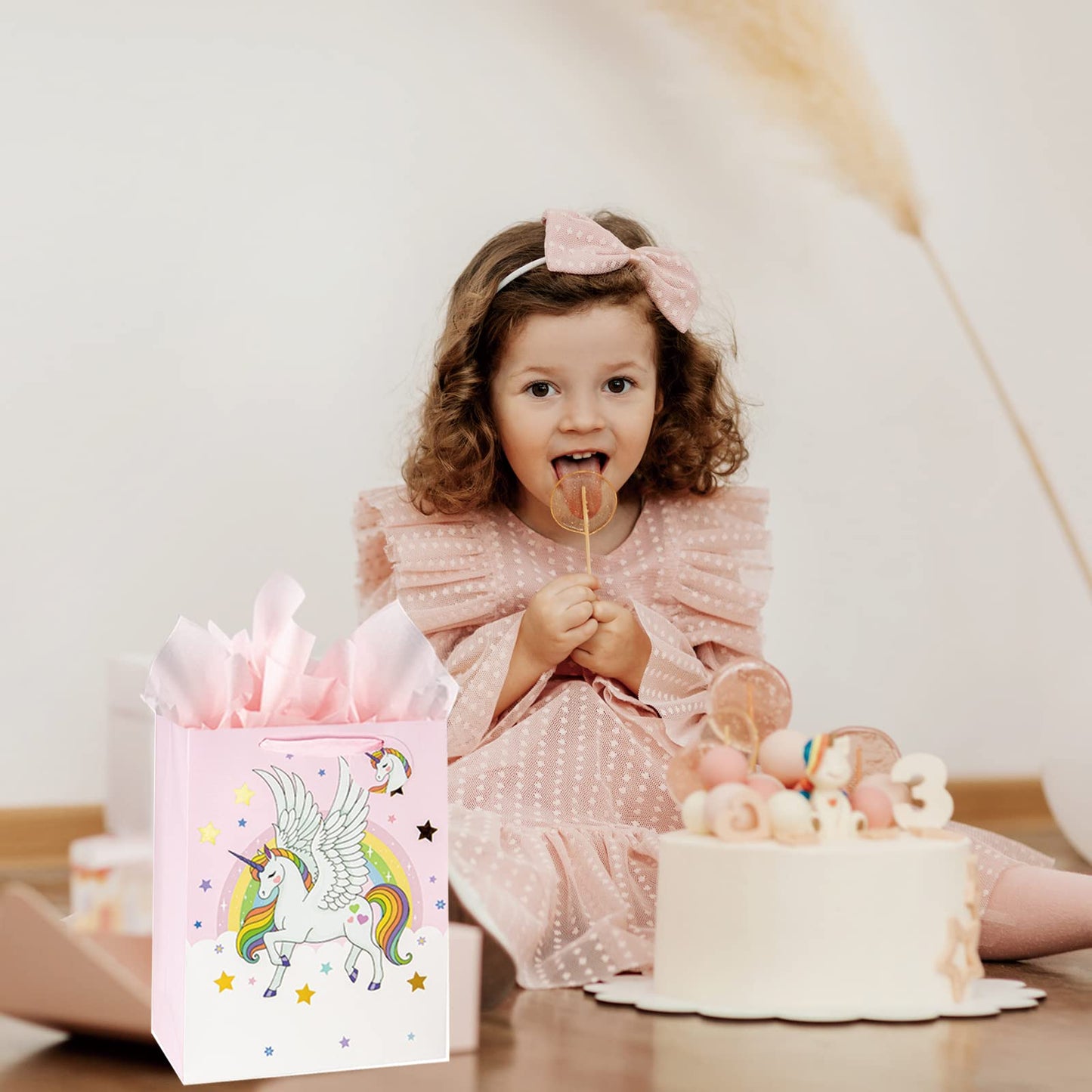 Laidans 13" Large Unicorns Gift Bag for Girls and Kids Birthday Baby Shower with Tissue Paper 1-Pack