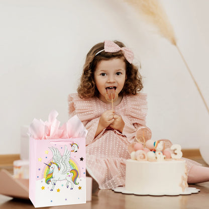 Laidans 13" Large Unicorns Gift Bag for Girls and Kids Birthday Baby Shower with Tissue Paper 1-Pack