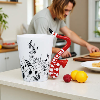 Sax Mug Sax Coffee Mug Gift for Saxophone Players Musician - 13.5 oz Saxophone Cup Gifts for Music Lovers - Music Coffee Mugs Birthday Christmas Gifts for Men Women(Red)