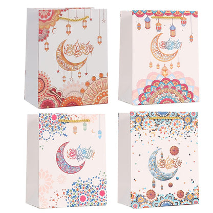 Colodeol 4 Pcs Large Eid Mubarak Gift Bags, Ramadan Gift Bags Paper Eid Bags with Handles Ramadan Treat Party Favors Supplies Eid Party Decoration