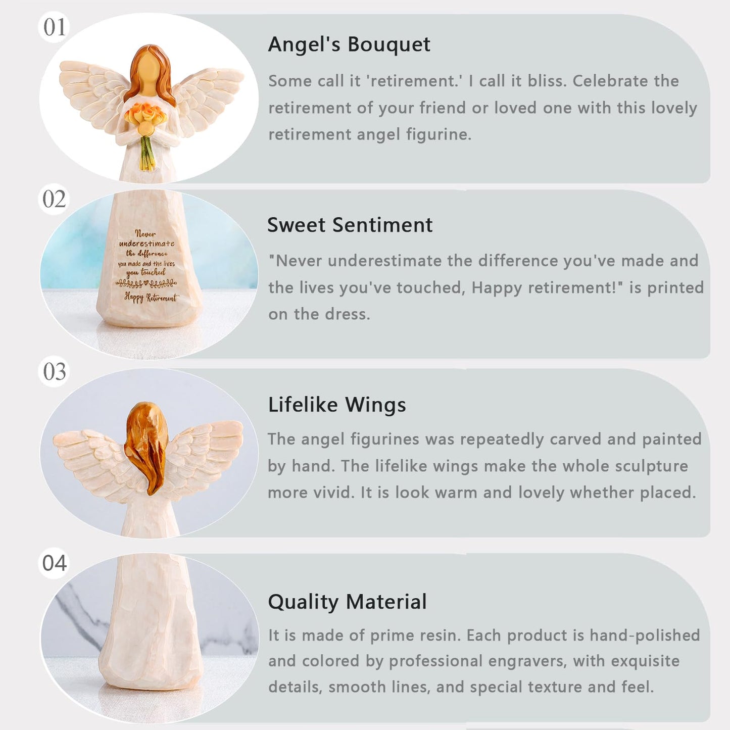 Kohehe Retirement Gift for Woman, Happy Retirement Gift for Woman, 5.5” Angel Figurine for Retirement Party Decorations, Retired Gifts for Coworkers Friends