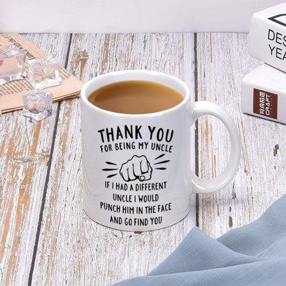 DQG CVT Best Uncle Gift - Thank You for Being My Uncle Funny Coffee Mug - Gag Gifts For Uncles - Cool Fathers Day Birthday Christmas Gift Ideas From Niece Nephew - Uncle's Novelty Tea Cup 11oz White