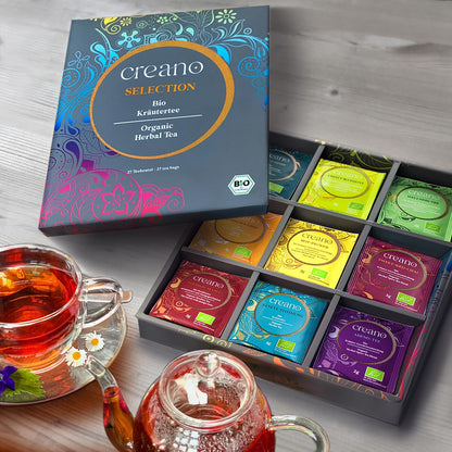 Creano Organic Herbal Tea Sampler Gift Set - Tea Gift Box - 27 Organic Tea Bags in 9 Different Varieties 54 g