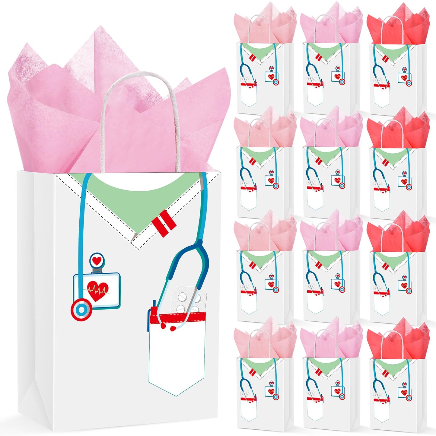 Nezyo Nurses Graduation Gifts 30 Pcs Nurse Gift Bags with 30 Wrapping Tissue Papers for Medical Graduation Appreciation Thank You Party Supplies(Classic,White)