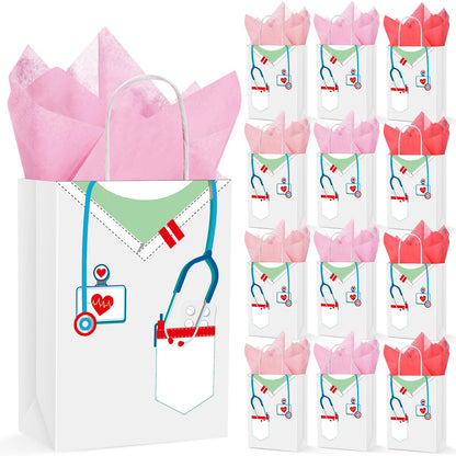 Nezyo Nurses Graduation Gifts 30 Pcs Nurse Gift Bags with 30 Wrapping Tissue Papers for Medical Graduation Appreciation Thank You Party Supplies(Classic,White)