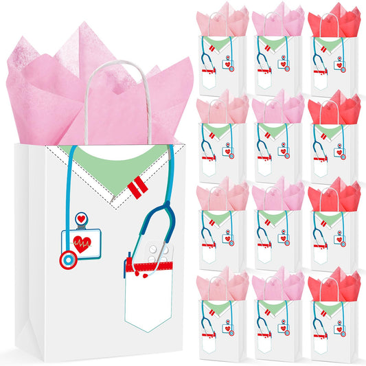 Nezyo Nurses Graduation Gifts 30 Pcs Nurse Gift Bags with 30 Wrapping Tissue Papers for Medical Graduation Appreciation Thank You Party Supplies(Classic,White)