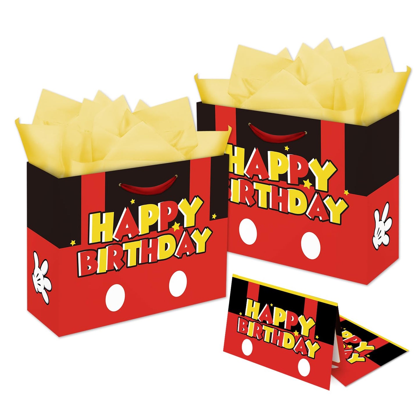 NF ORANGE Mouse Party Bag Inculde 13'' Large Tissue Paper Greeting Card, Red Mouse Theme Birthday Party Decoration