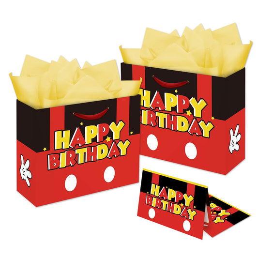 NF ORANGE Mouse Party Bag Inculde 13'' Large Tissue Paper Greeting Card, Red Mouse Theme Birthday Party Decoration