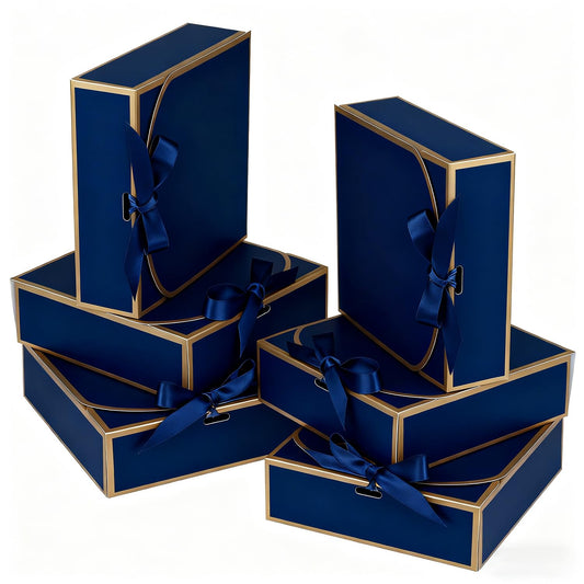 10Pack Small Gift Boxes, 6.5''x6.5''x2'' Blue Gift Boxes with Ribbon, Small Boxes for Gifts Birthday Wedding Party Valentine's Day Mother's Day