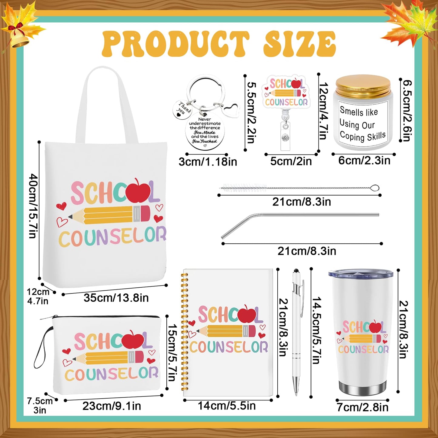 8 Pcs Graduation School Counselor Appreciation Week Gift Set Guidance Counselor Thank You Gifts Include Makeup Bag Canvas Notebook Pen Keychain Tumbler for High School Teacher Educator Office Work