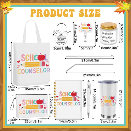 8 Pcs Graduation School Counselor Appreciation Week Gift Set Guidance Counselor Thank You Gifts Include Makeup Bag Canvas Notebook Pen Keychain Tumbler for High School Teacher Educator Office Work