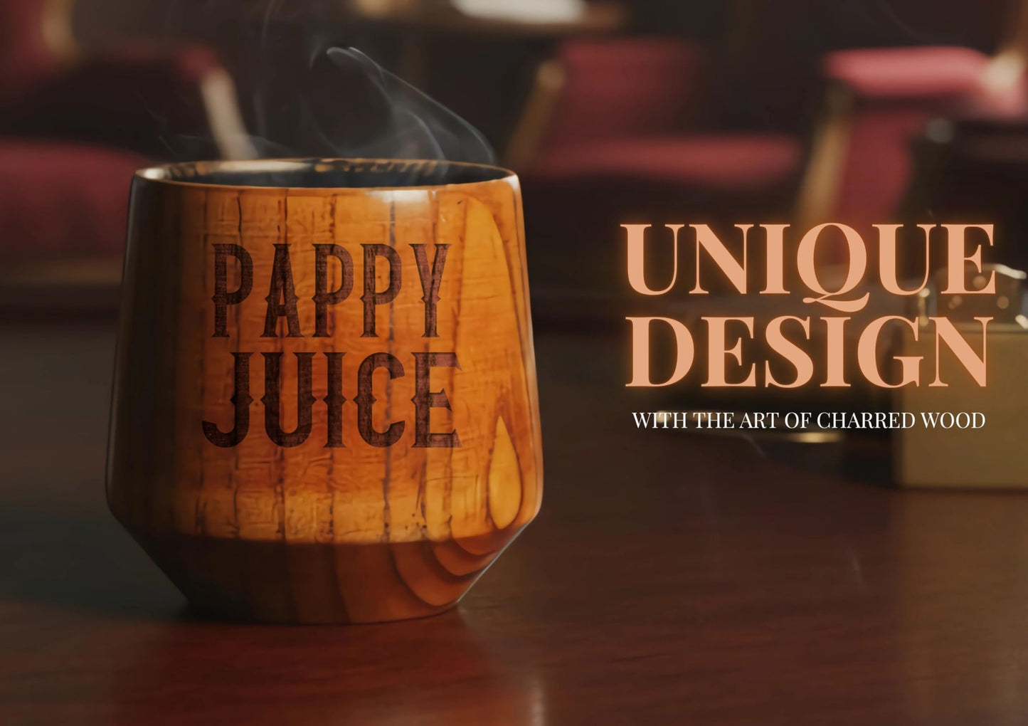 Onebttl Pappy Gifts Charred Wooden Bourbon Drinking Glass, Handcrafted Whiskey Gift Tumbler for Father's Day, Christmas