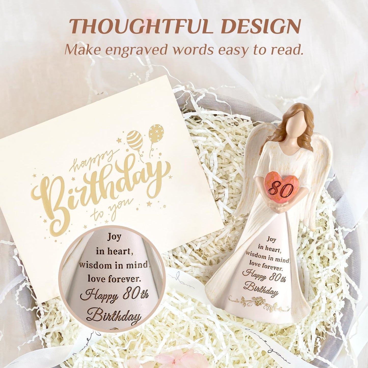Storieme 80th Birthday Gifts for Women: Best Happy Birthday Gift for 80 Year Old Woman Moms Grandmothers Friends Unique Birthday Angel Figurine Decorations