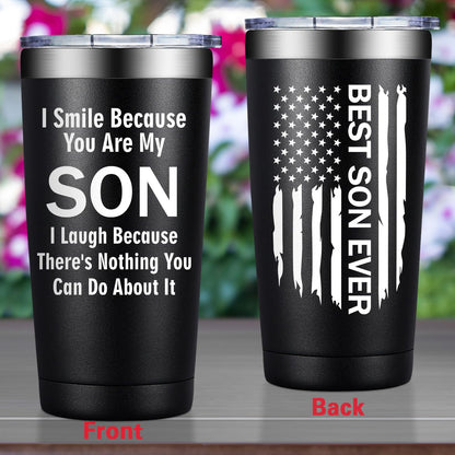 Grifarny Gifts for Son - Son Gifts from Mom, Dad - Christmas, Fathers Day, Birthday Gifts for Adult Sons - I Smile Because You are My Son Tumbler Cup 20 oz
