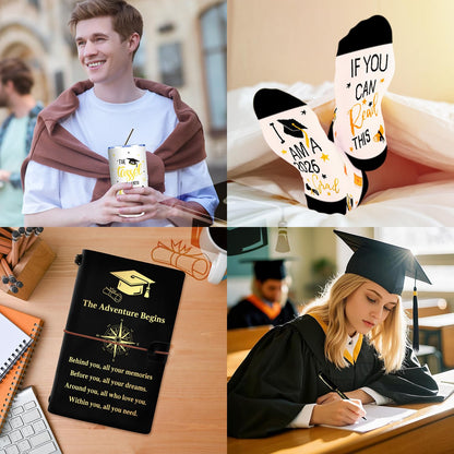 10 Pieces 2026 Graduation Gift Box Set, Class of 2026 Graduation Gift Basket with 20 Oz Tumbler, Socks, Bear Towel, Journal Notebook, Pen, Bookmark, Bracelet, Keychain for High School College Gifts