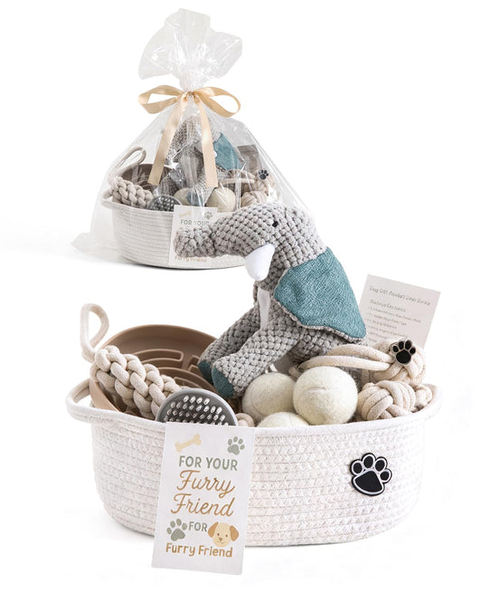 Dog Gift Basket – Puppy Starter Kit, Welcome New Puppy Gift Basket with Interactive Toys Bundle, Perfect Dog Birthday Set with Chew Toys, Pet Essentials for New Owners
